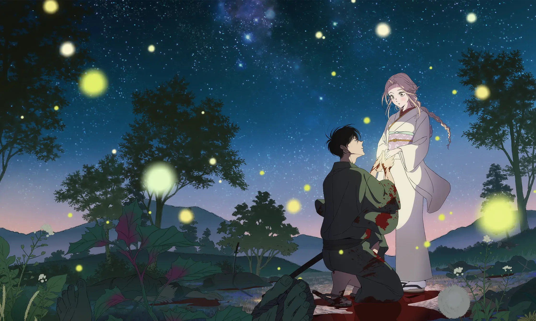 Satoko and Shinpei in the official Firefly Wedding anime teaser visual 2